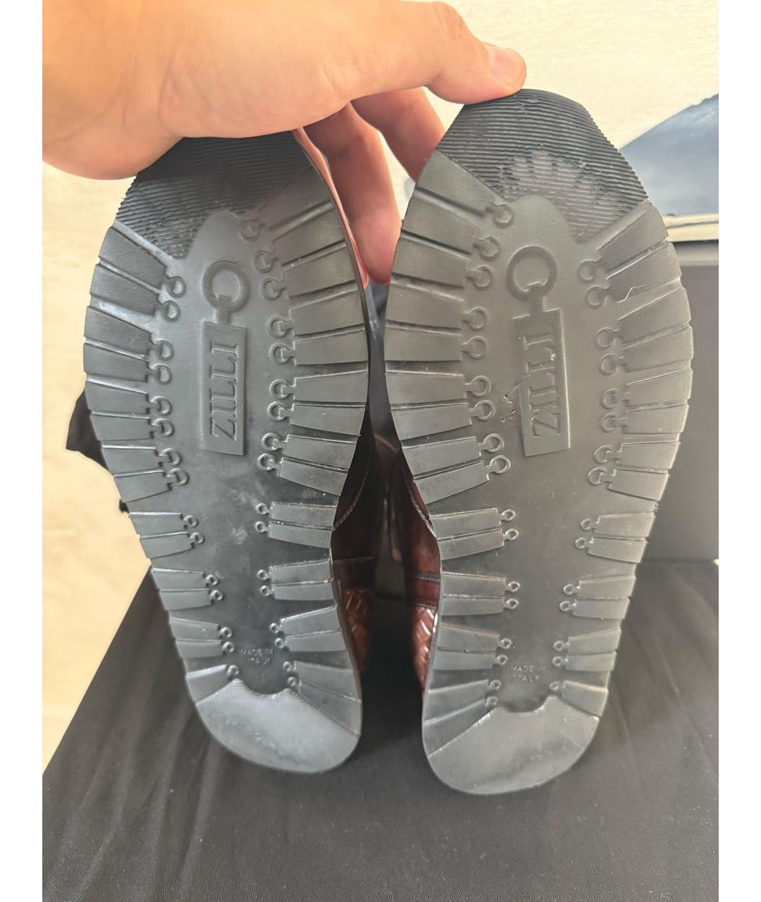 ZILLI Коричневые низкие кроссовки / кеды из экзотической кожи, фото 5