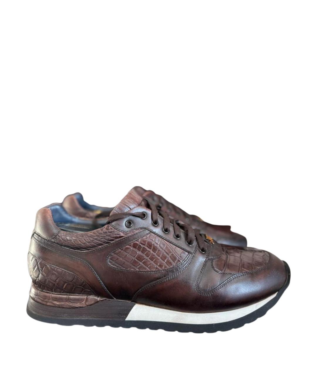 ZILLI Коричневые низкие кроссовки / кеды из экзотической кожи, фото 1
