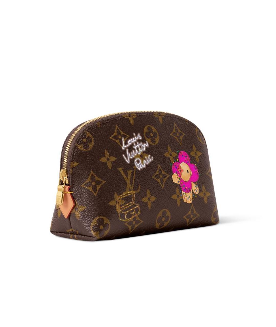 LOUIS VUITTON Коричневая кожаная косметичка, фото 3
