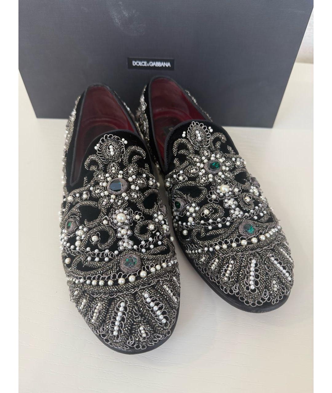 DOLCE&GABBANA Черные бархатные лоферы, фото 3