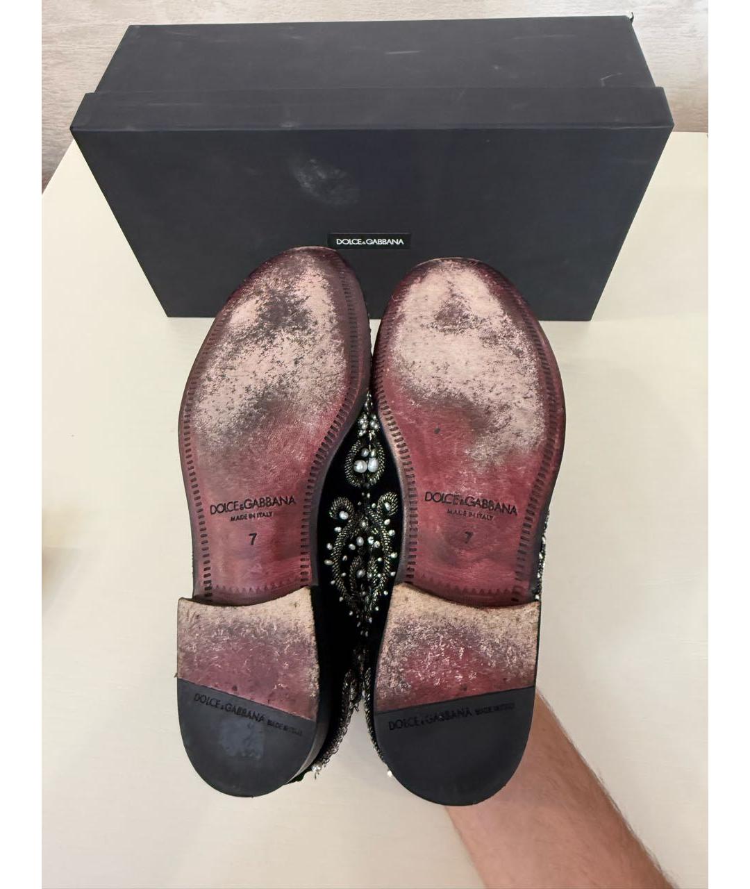 DOLCE&GABBANA Черные бархатные лоферы, фото 5