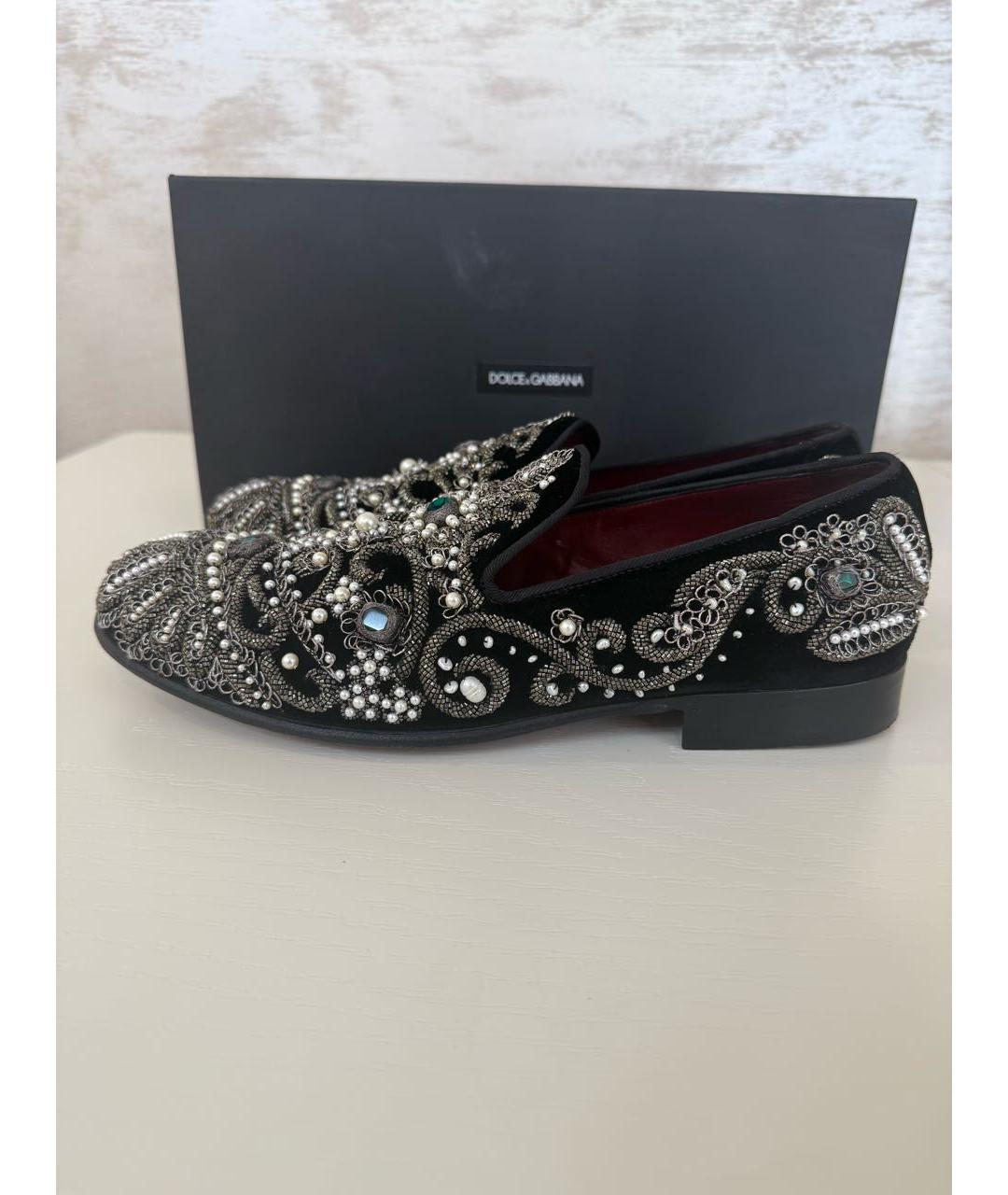DOLCE&GABBANA Черные бархатные лоферы, фото 8