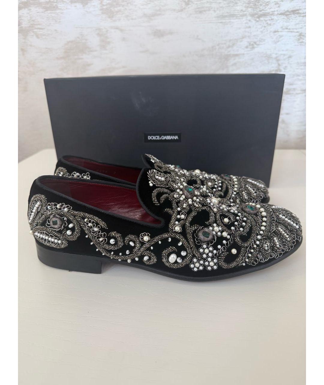 DOLCE&GABBANA Черные бархатные лоферы, фото 9