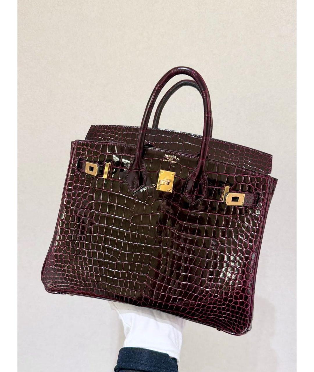 HERMES Бордовая сумка с короткими ручками из экзотической кожи, фото 2