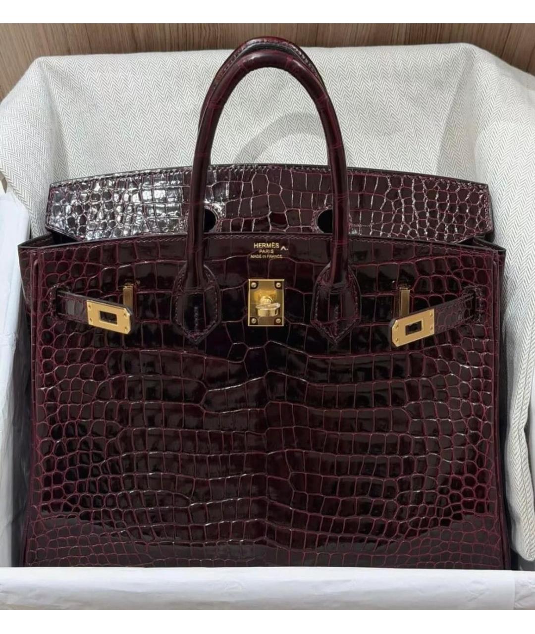 HERMES Бордовая сумка с короткими ручками из экзотической кожи, фото 3