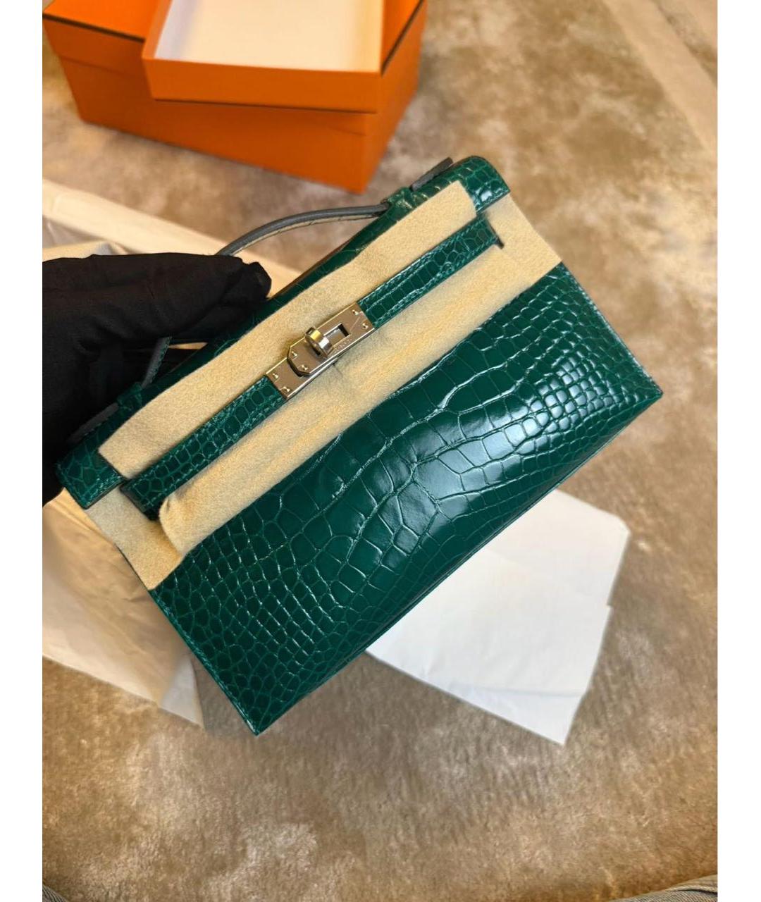 HERMES Зеленая сумка с короткими ручками из экзотической кожи, фото 2