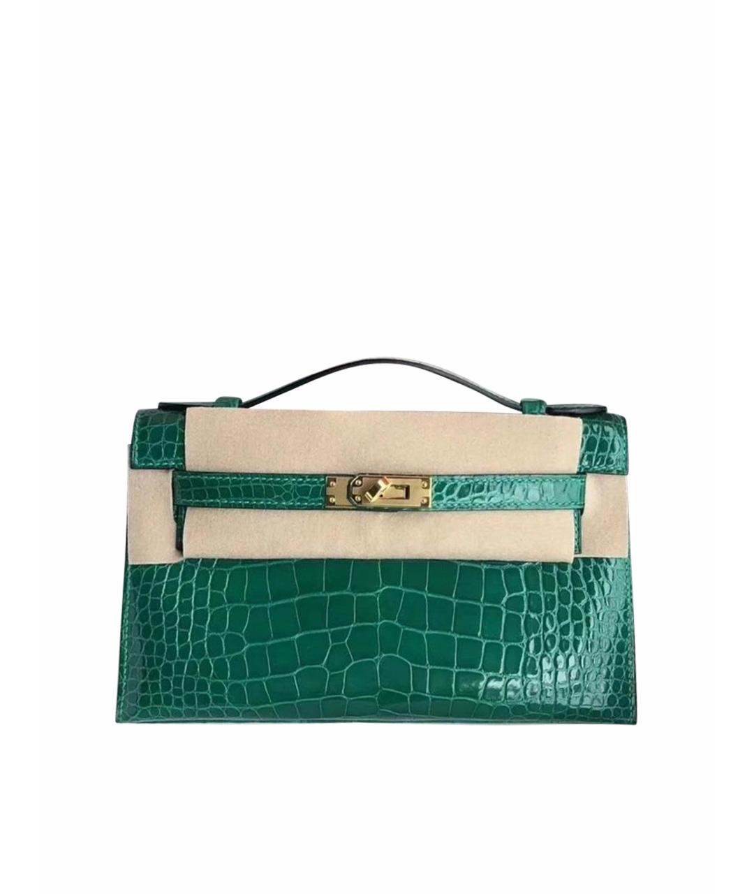 HERMES Зеленая сумка с короткими ручками из экзотической кожи, фото 1