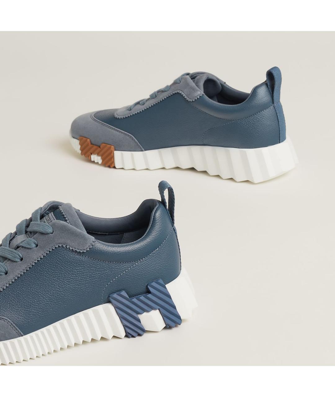 HERMES Синие кожаные кроссовки, фото 3