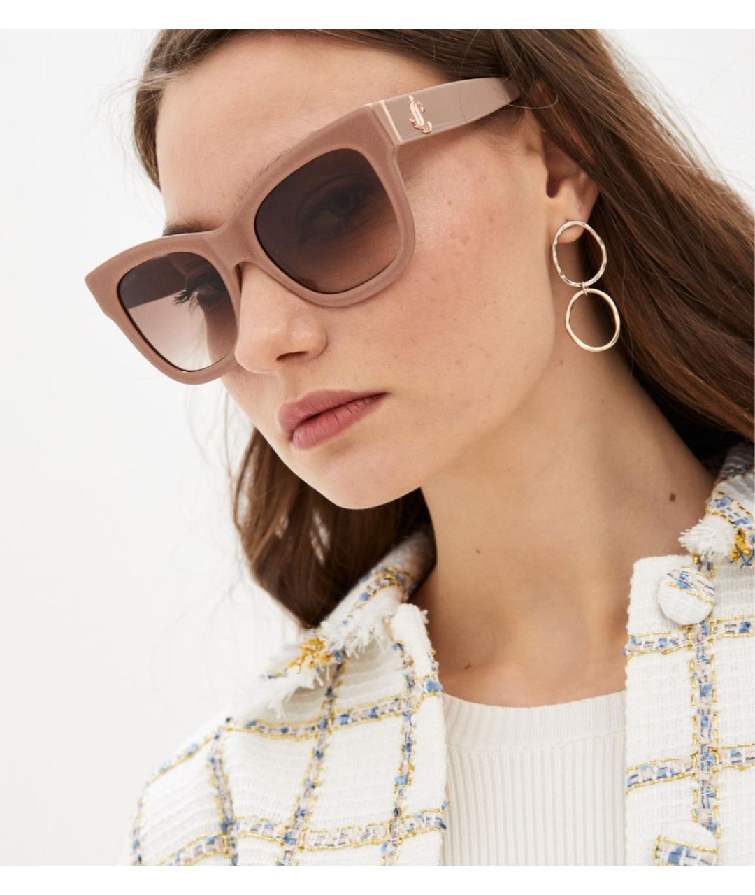 JIMMY CHOO Бежевые пластиковые солнцезащитные очки, фото 7