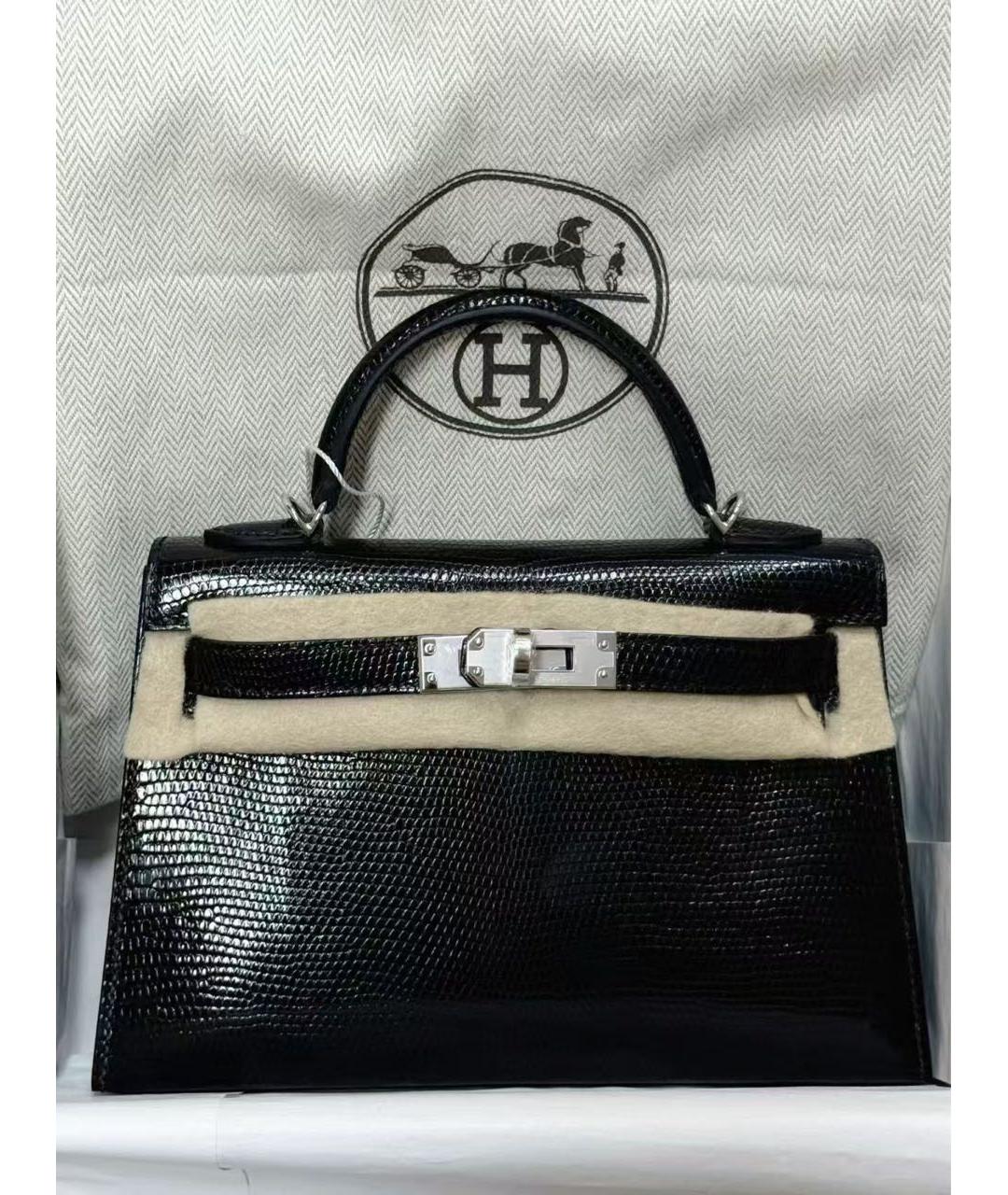 HERMES Черная сумка через плечо из экзотической кожи, фото 2