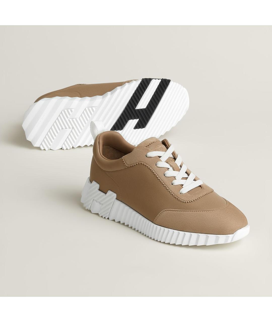 HERMES Бежевые кожаные кроссовки, фото 2