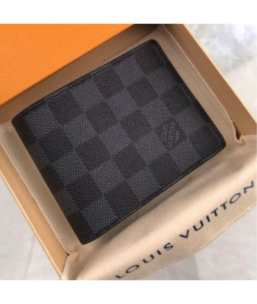 LOUIS VUITTON Черный кожаный кошелек, фото 2