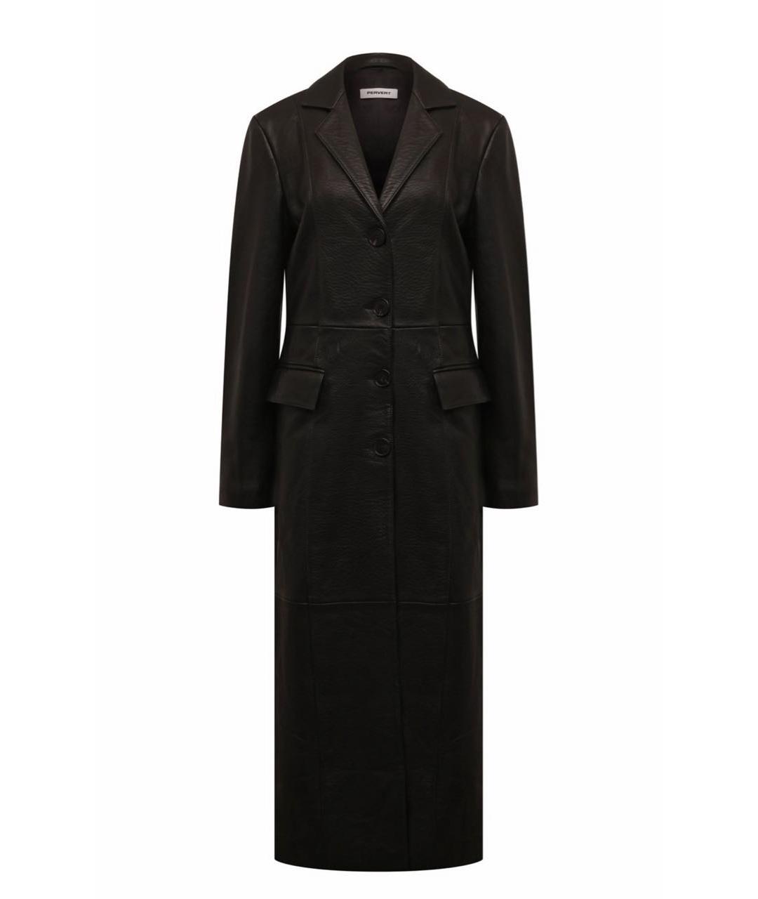 PERVERT Черное кожаное пальто, фото 1