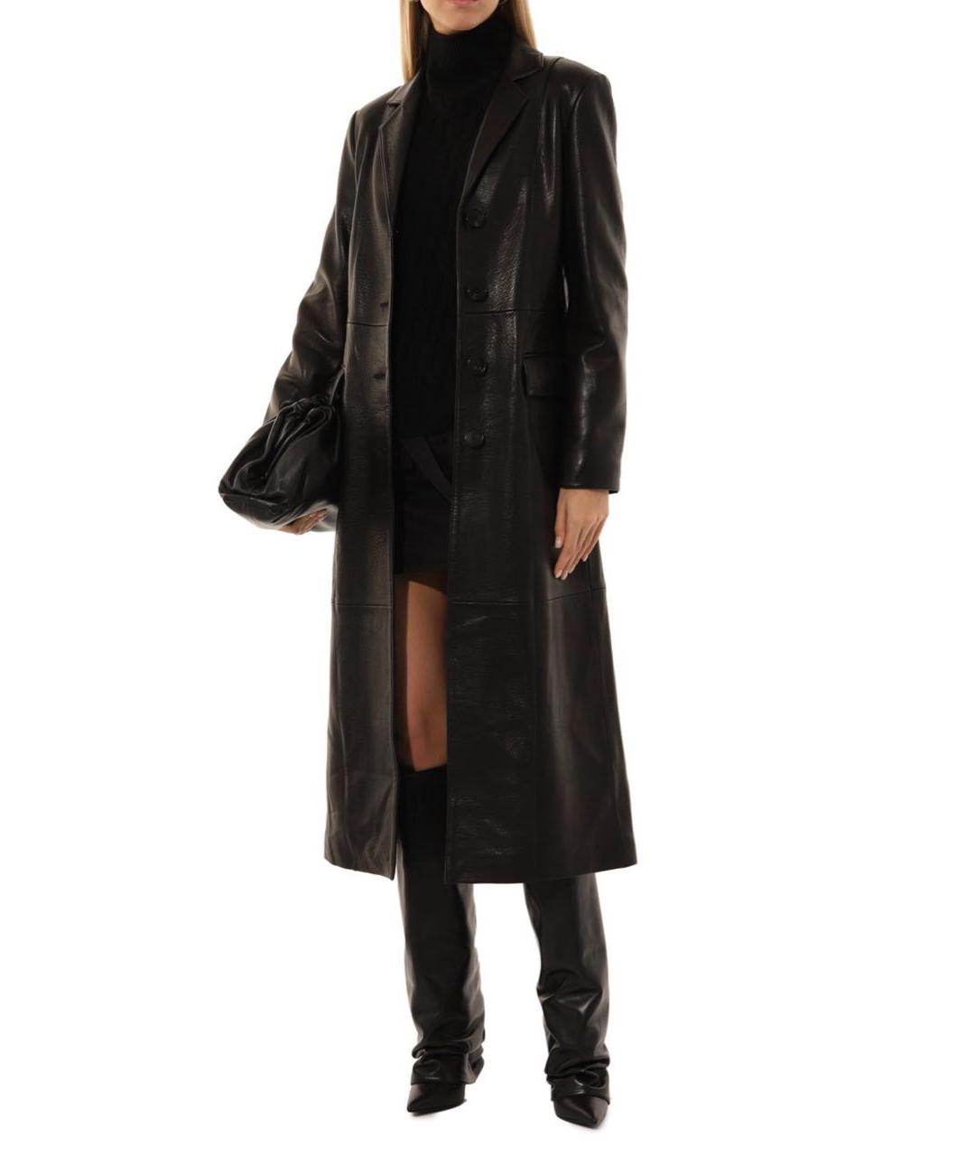 PERVERT Черное кожаное пальто, фото 2