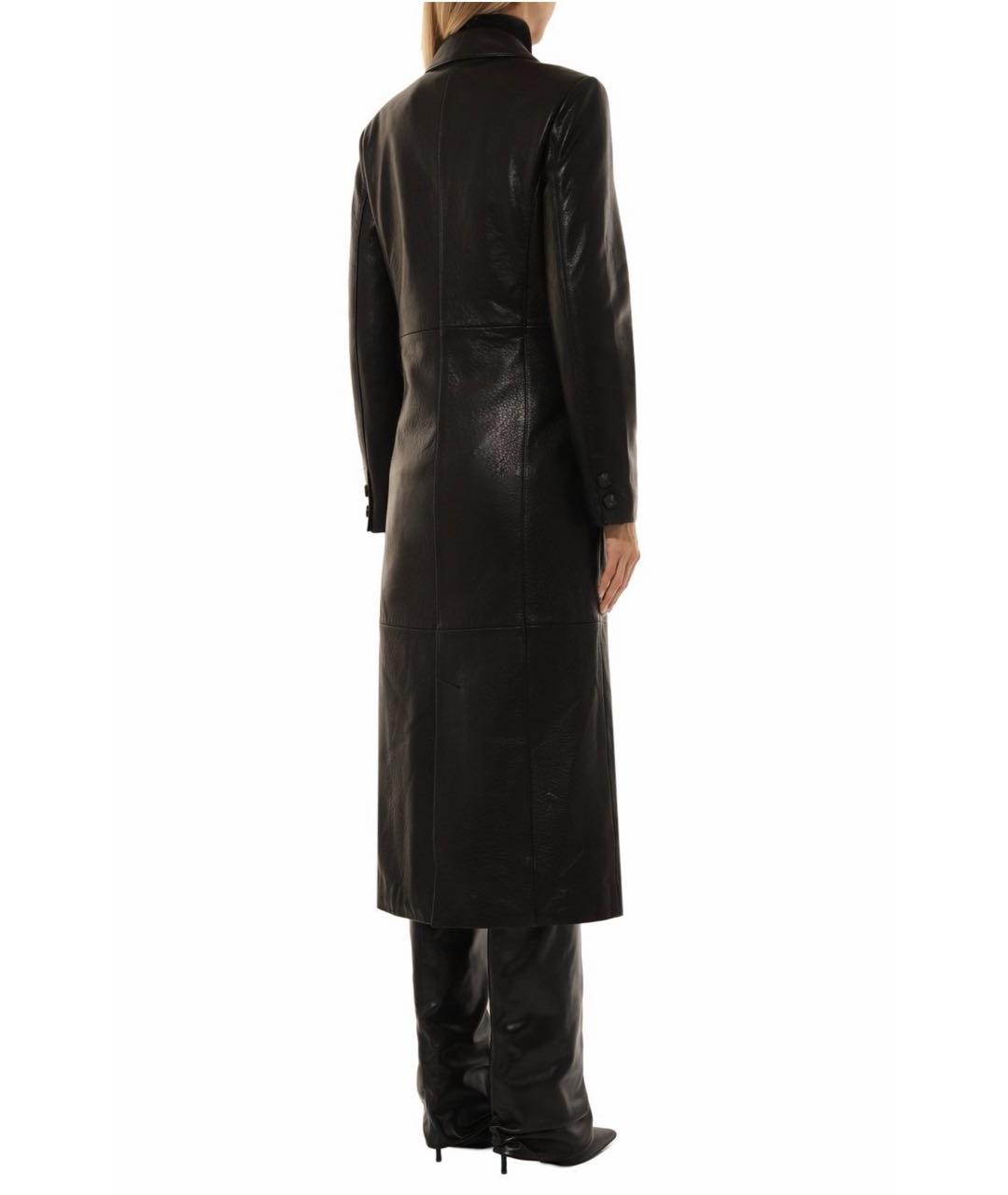 PERVERT Черное кожаное пальто, фото 4