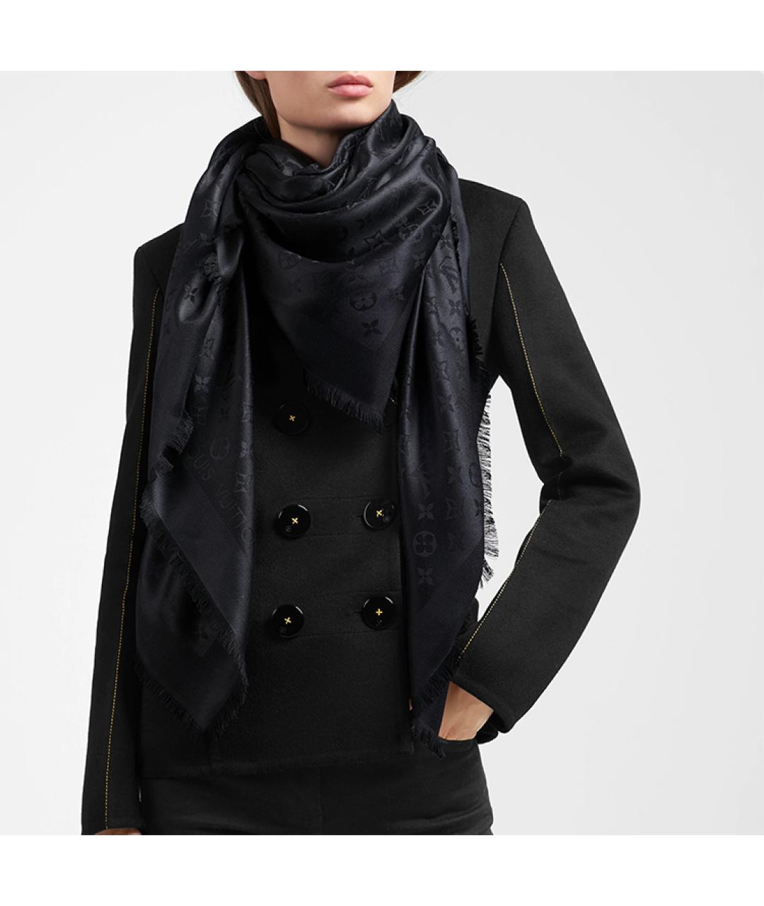 LOUIS VUITTON Черный шелковый платок, фото 4