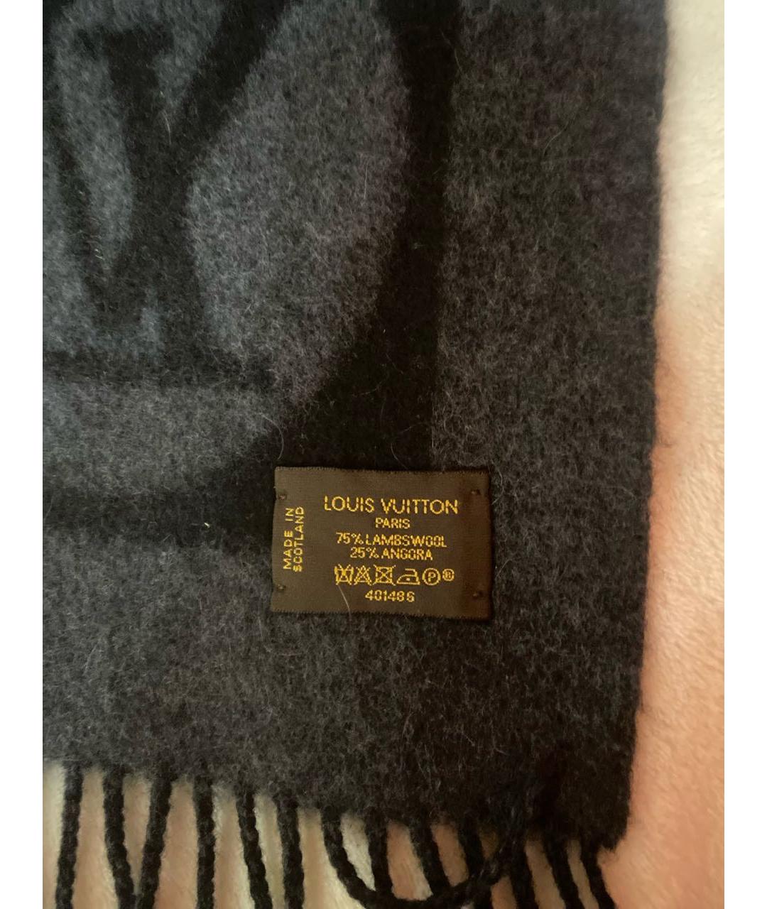 LOUIS VUITTON Черный кашемировый шарф, фото 3