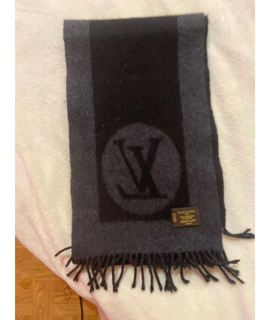 LOUIS VUITTON Черный кашемировый шарф, фото 4