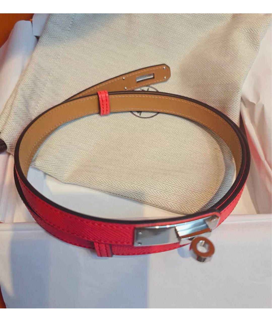 HERMES Красный кожаный ремень, фото 3