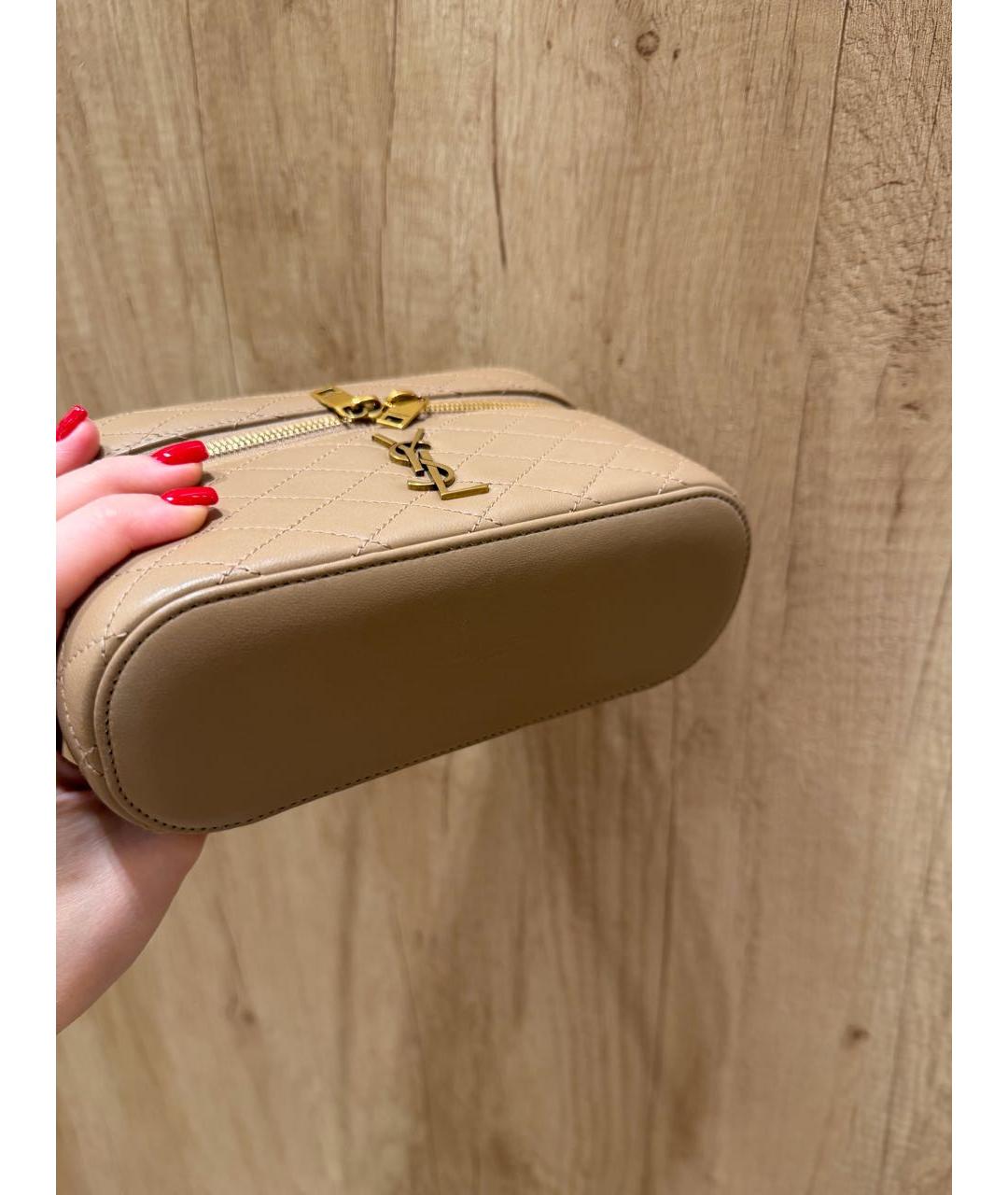 SAINT LAURENT Бежевая кожаная сумка с короткими ручками, фото 2