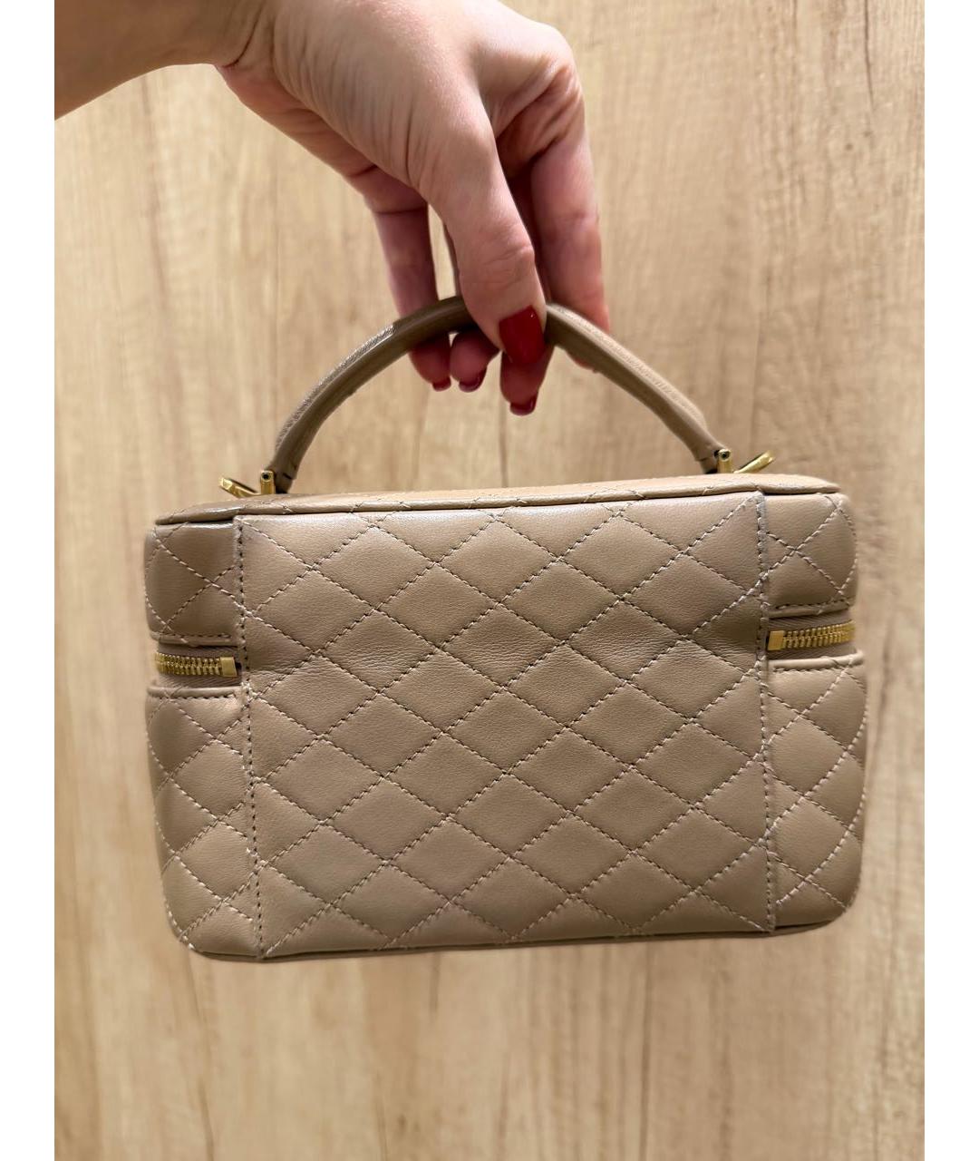 SAINT LAURENT Бежевая кожаная сумка с короткими ручками, фото 3