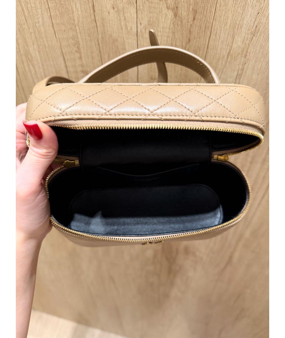 SAINT LAURENT Бежевая кожаная сумка с короткими ручками, фото 4