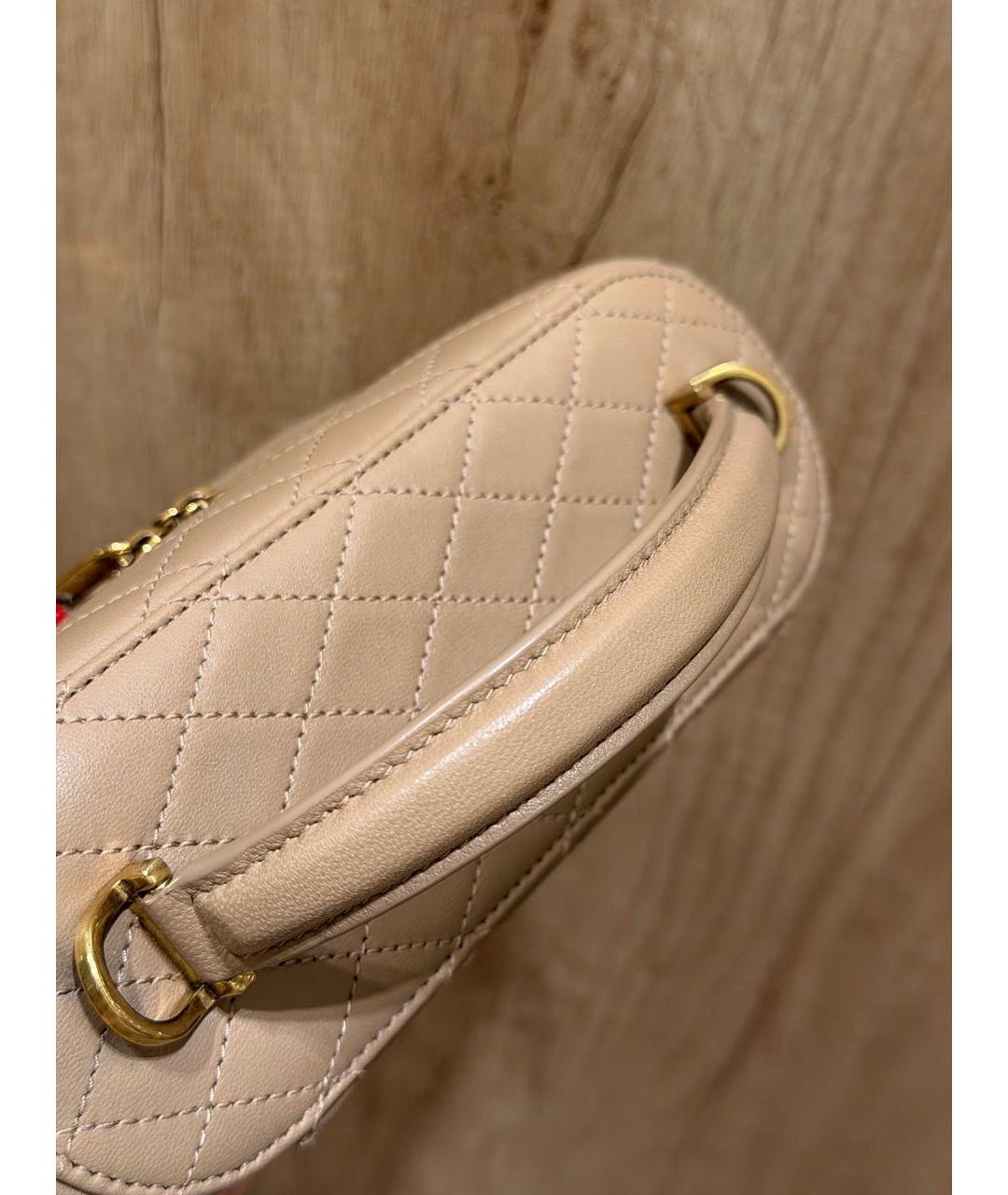 SAINT LAURENT Бежевая кожаная сумка с короткими ручками, фото 5