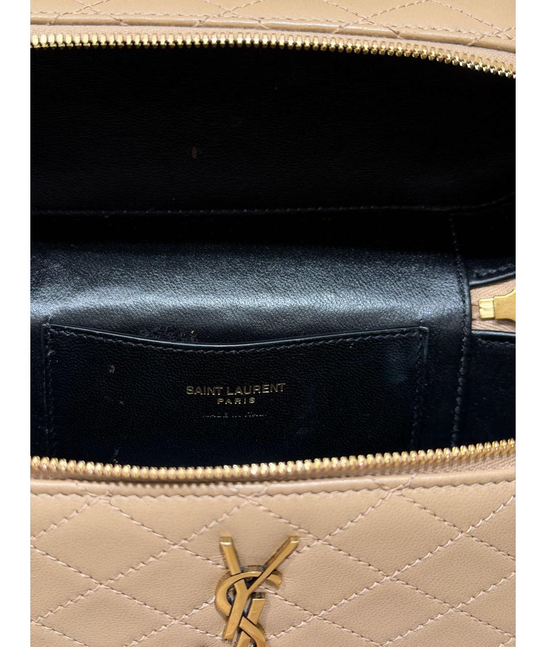 SAINT LAURENT Бежевая кожаная сумка с короткими ручками, фото 6