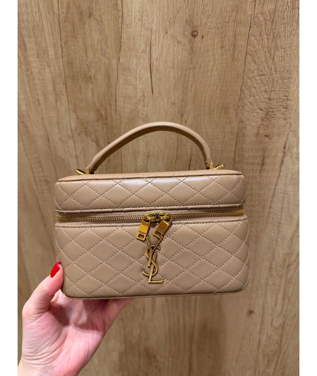 SAINT LAURENT Бежевая кожаная сумка с короткими ручками, фото 9