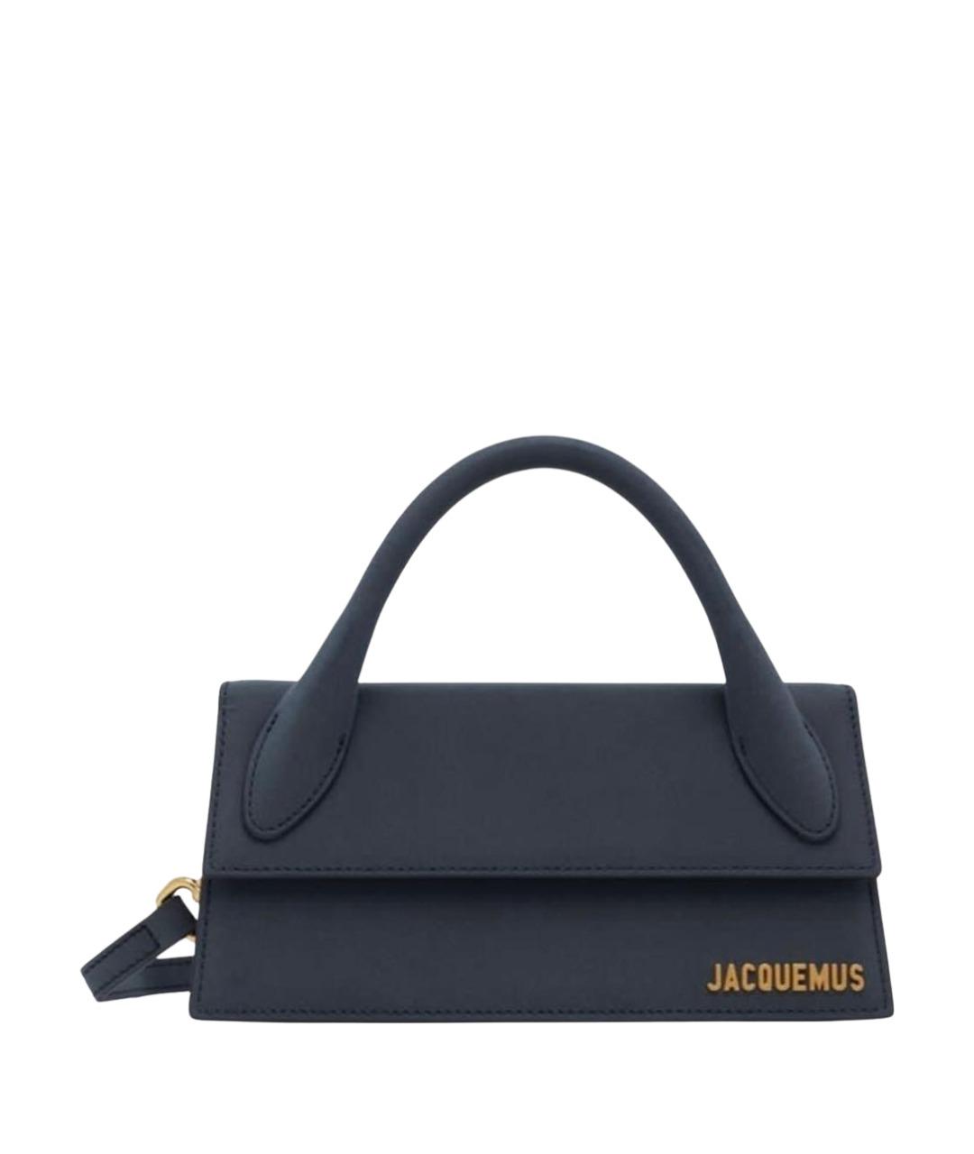 JACQUEMUS Темно-синяя кожаная сумка с короткими ручками, фото 1