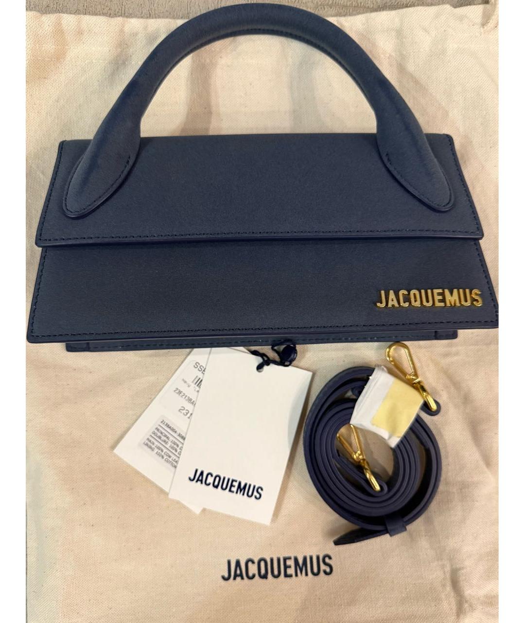 JACQUEMUS Темно-синяя кожаная сумка с короткими ручками, фото 4