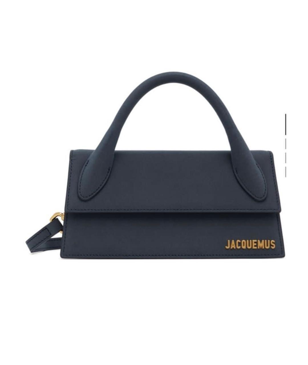 JACQUEMUS Темно-синяя кожаная сумка с короткими ручками, фото 7