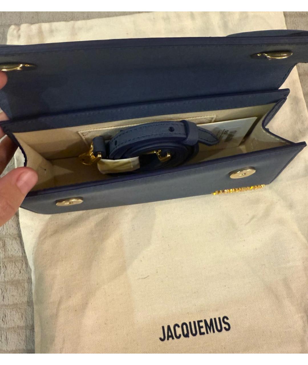 JACQUEMUS Темно-синяя кожаная сумка с короткими ручками, фото 5