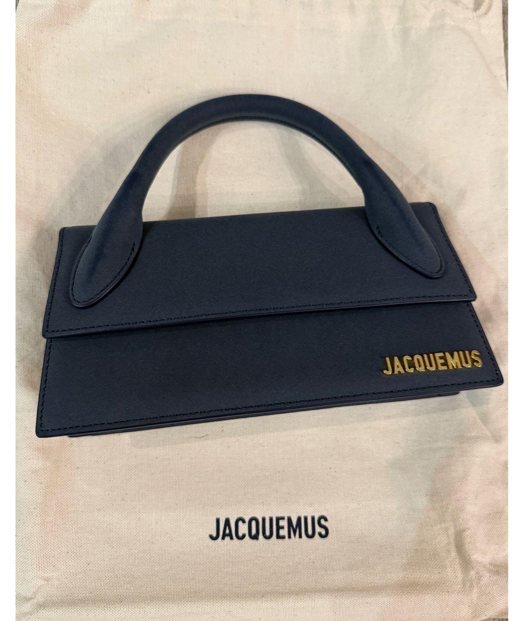 JACQUEMUS Темно-синяя кожаная сумка с короткими ручками, фото 2