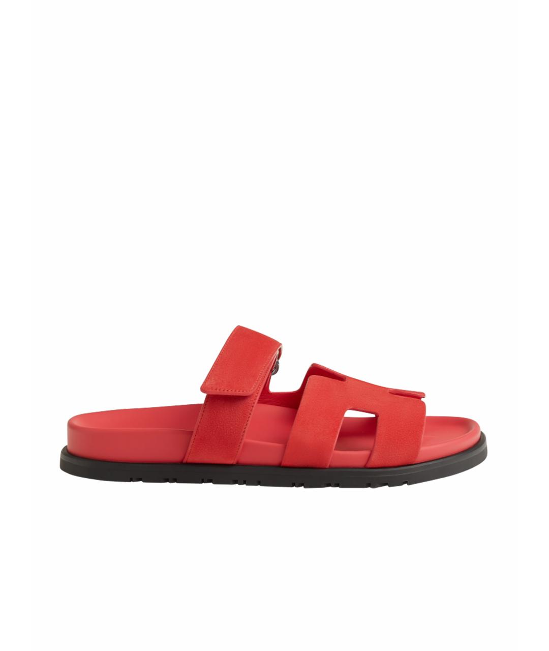 HERMES Коралловые замшевые шлепанцы, фото 1