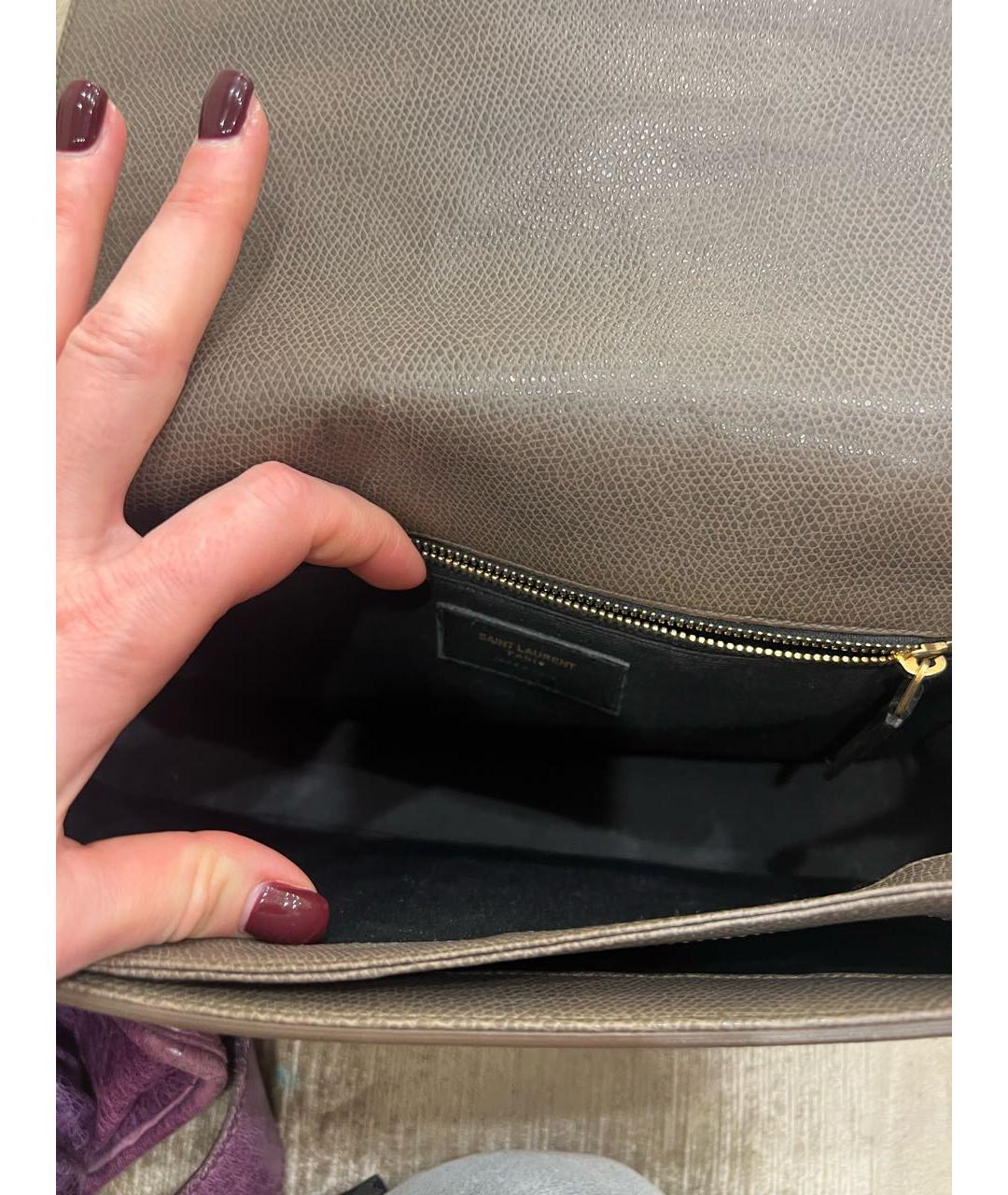 SAINT LAURENT Бежевая кожаная сумка через плечо, фото 3