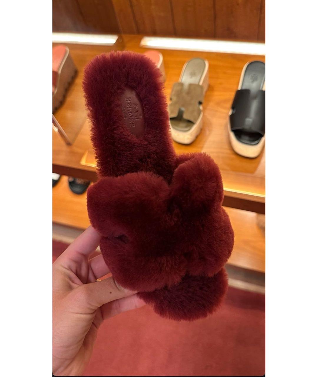 HERMES Бордовые шлепанцы, фото 3