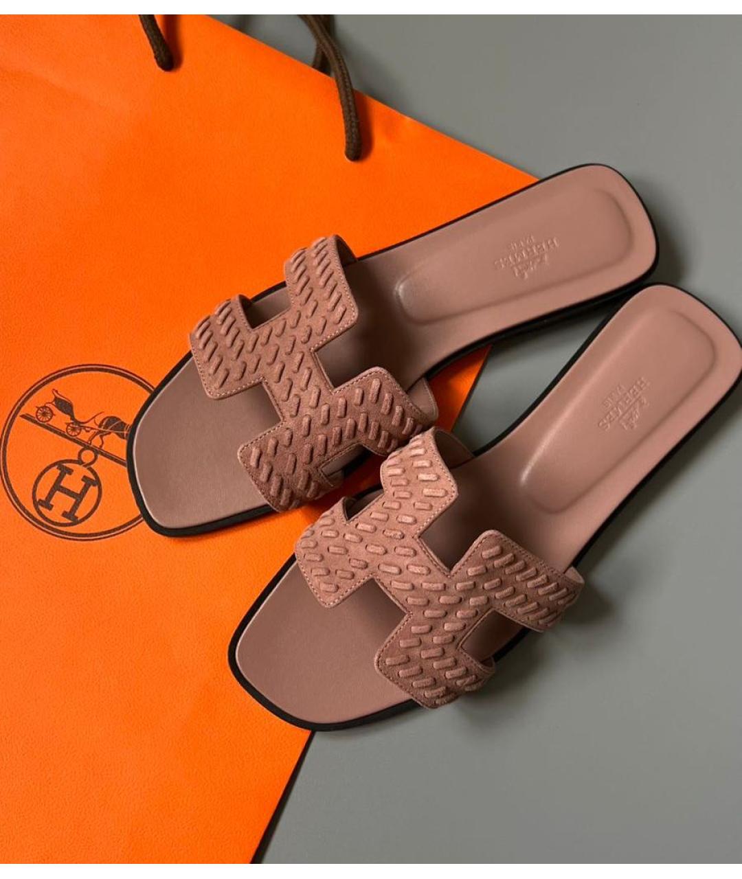 HERMES Бежевые кожаные шлепанцы, фото 2