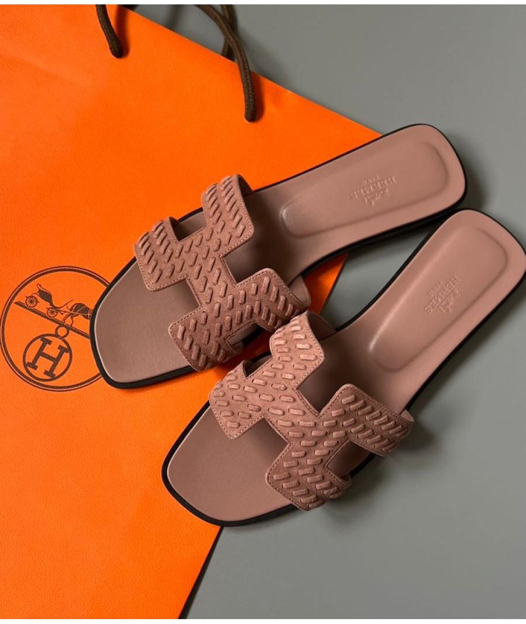 HERMES Бежевые кожаные шлепанцы, фото 3