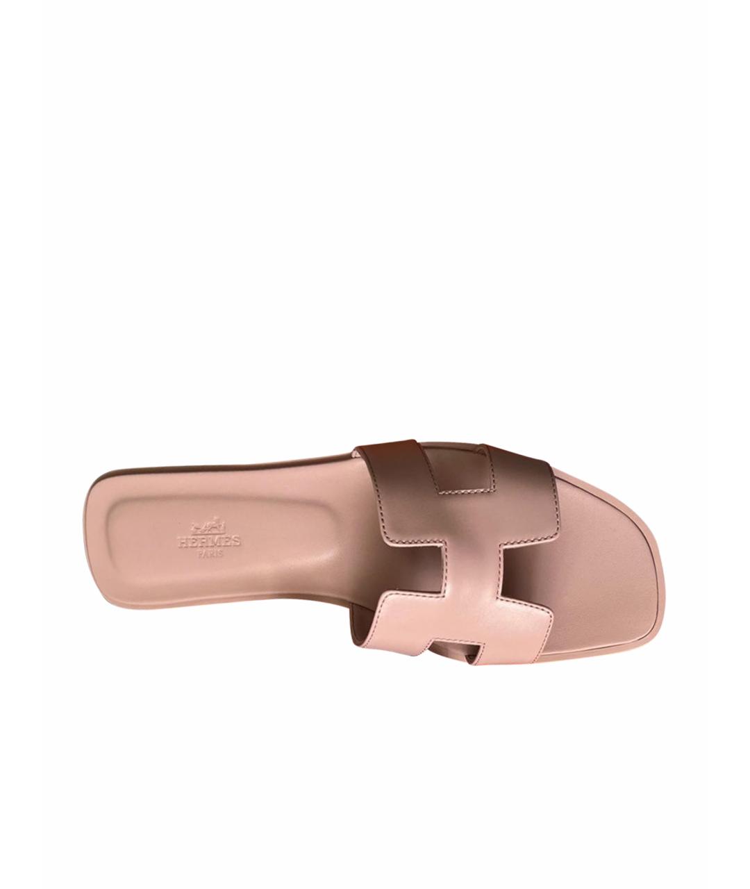 HERMES Розовые кожаные шлепанцы, фото 1