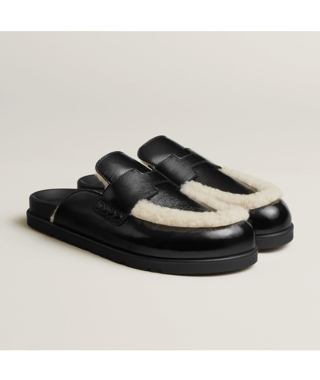 HERMES Черные кожаные мюли, фото 4