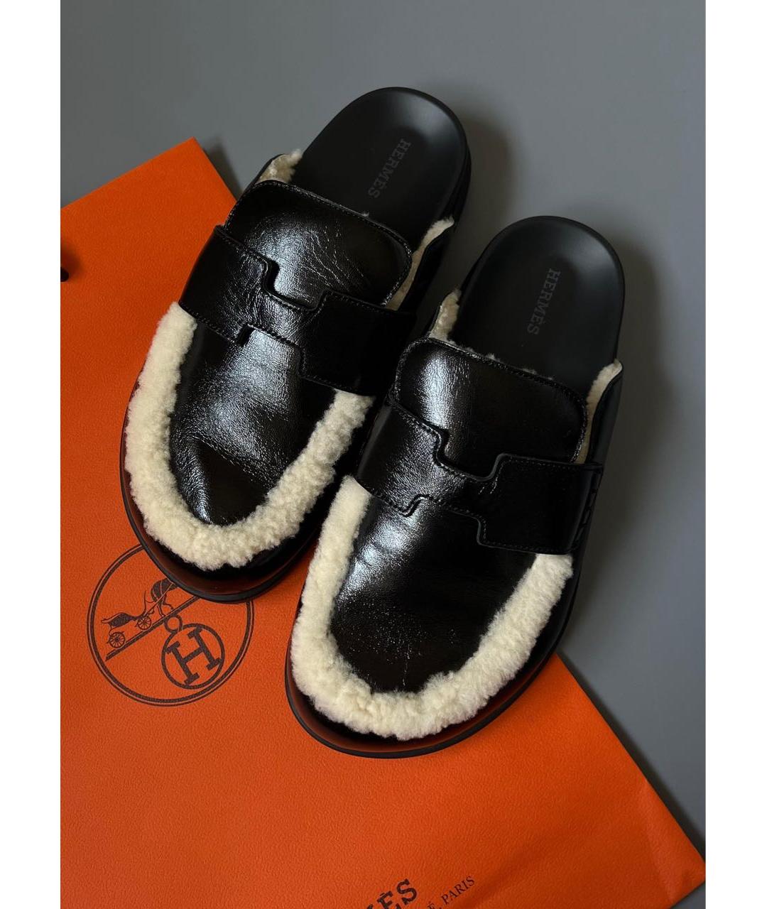 HERMES Черные кожаные мюли, фото 3