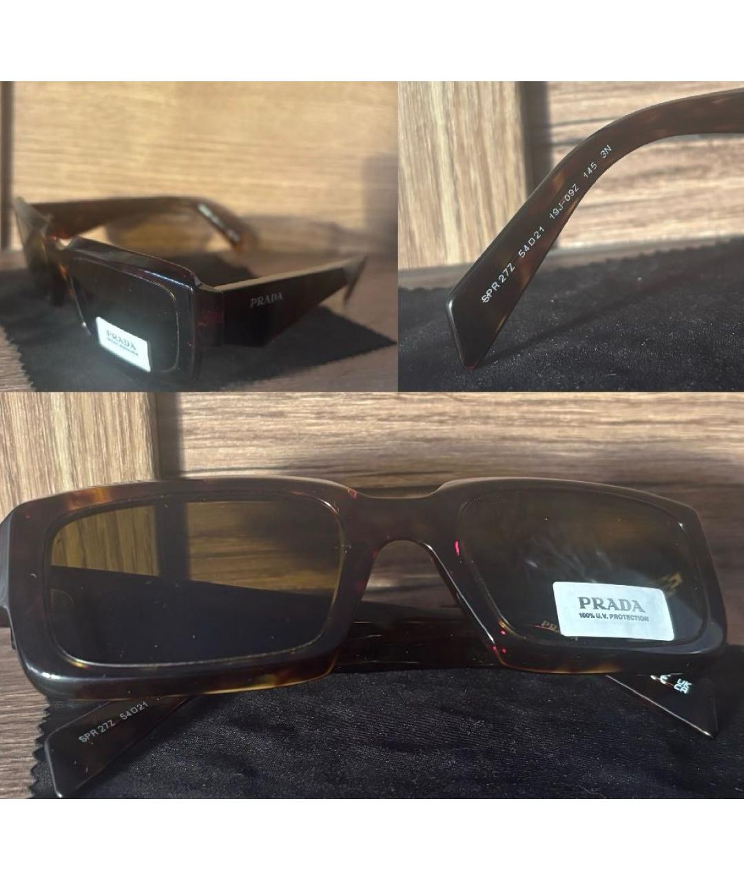 PRADA Коричневые пластиковые солнцезащитные очки, фото 3