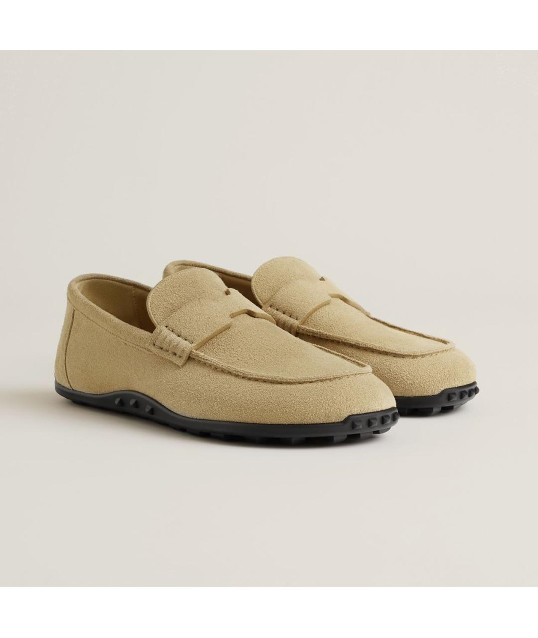 HERMES Бежевые замшевые лоферы, фото 4