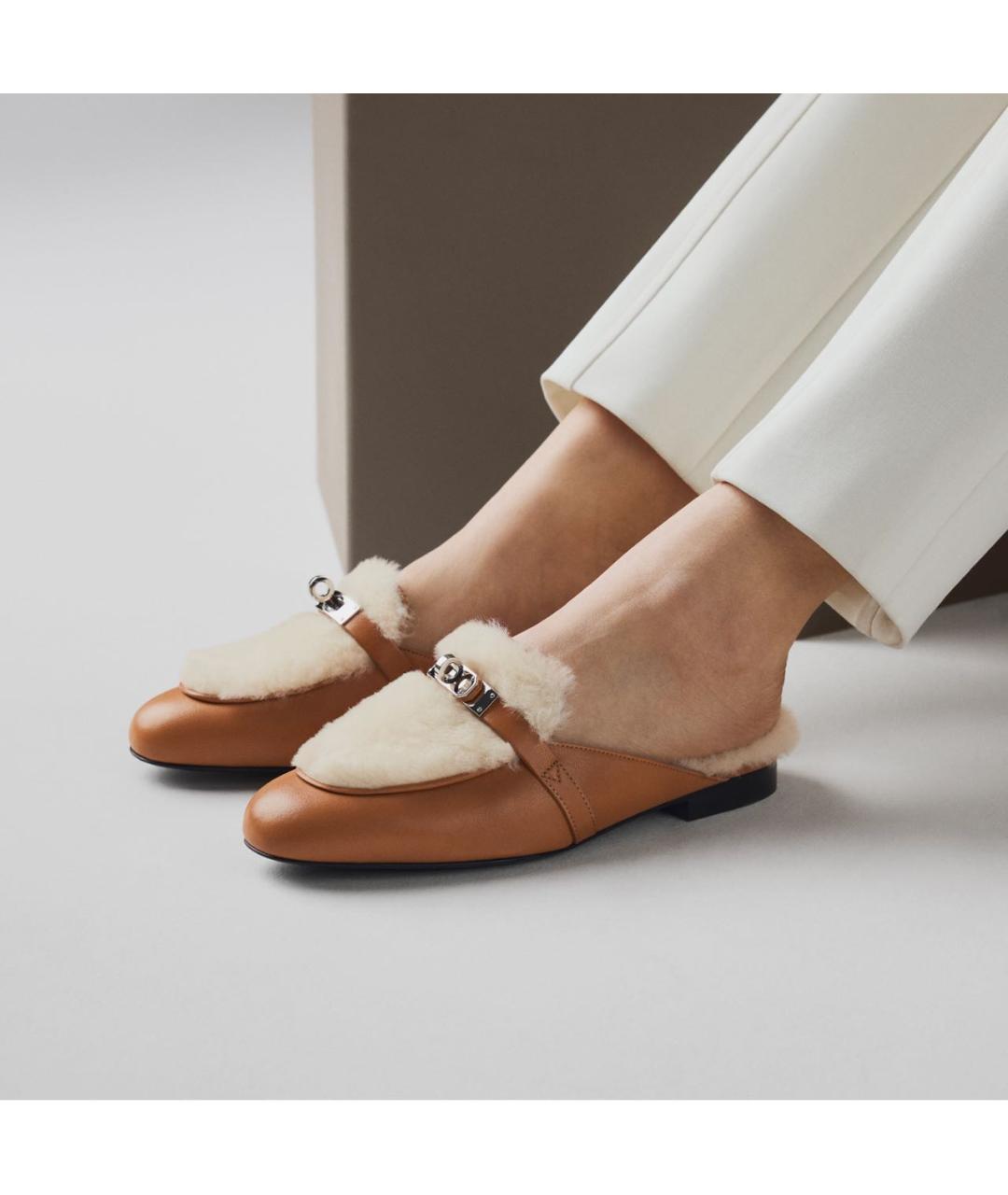 HERMES Коричневые кожаные мюли, фото 2