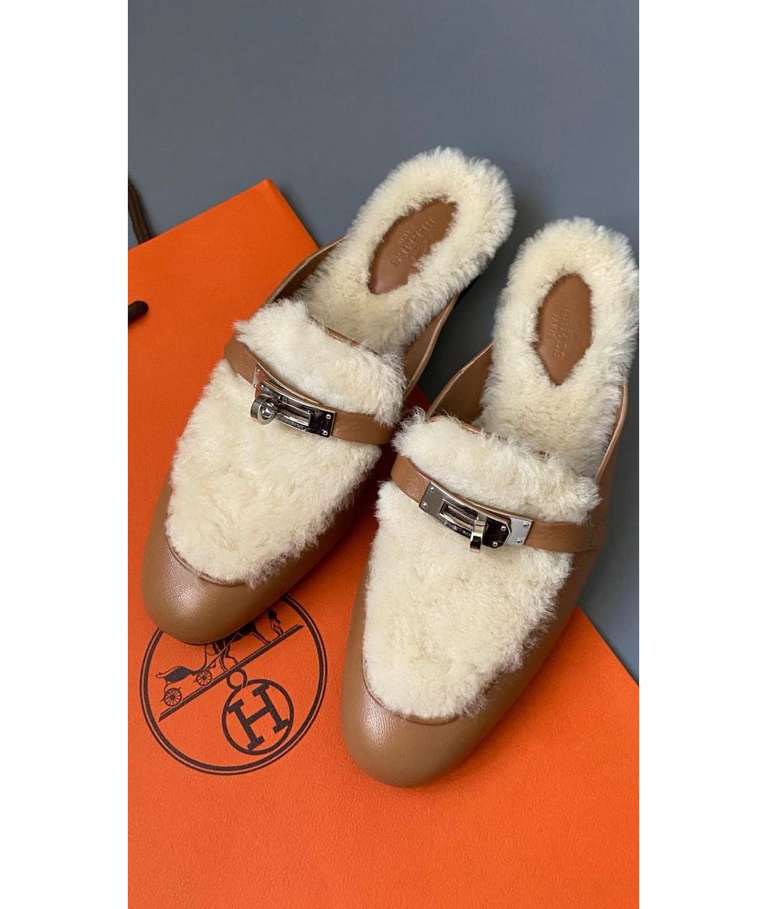 HERMES Коричневые кожаные мюли, фото 3