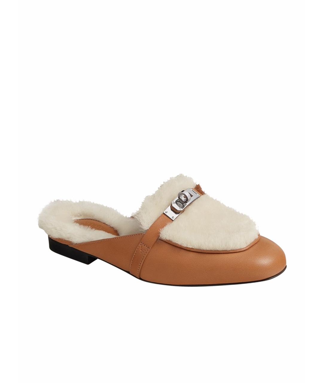 HERMES Коричневые кожаные мюли, фото 1