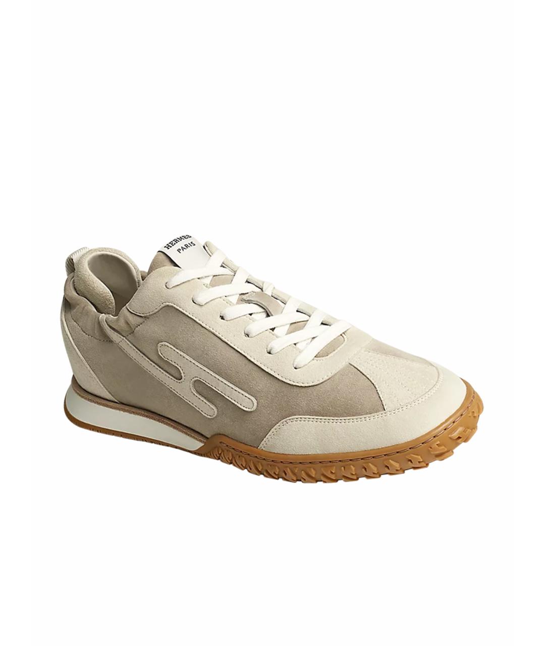 HERMES Бежевые кожаные кроссовки, фото 1