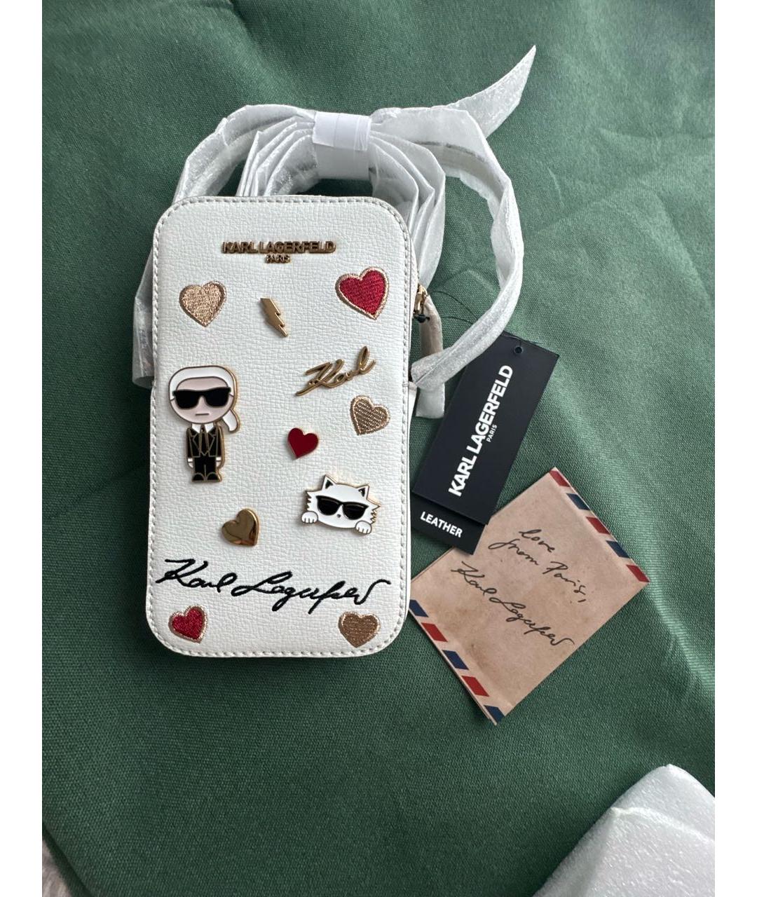KARL LAGERFELD Белая кожаная сумка через плечо, фото 7