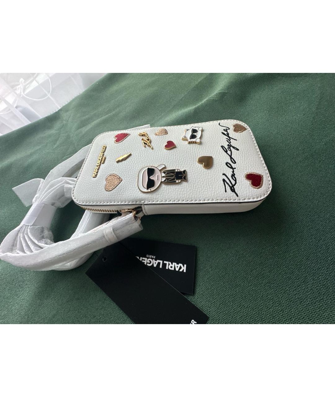 KARL LAGERFELD Белая кожаная сумка через плечо, фото 3